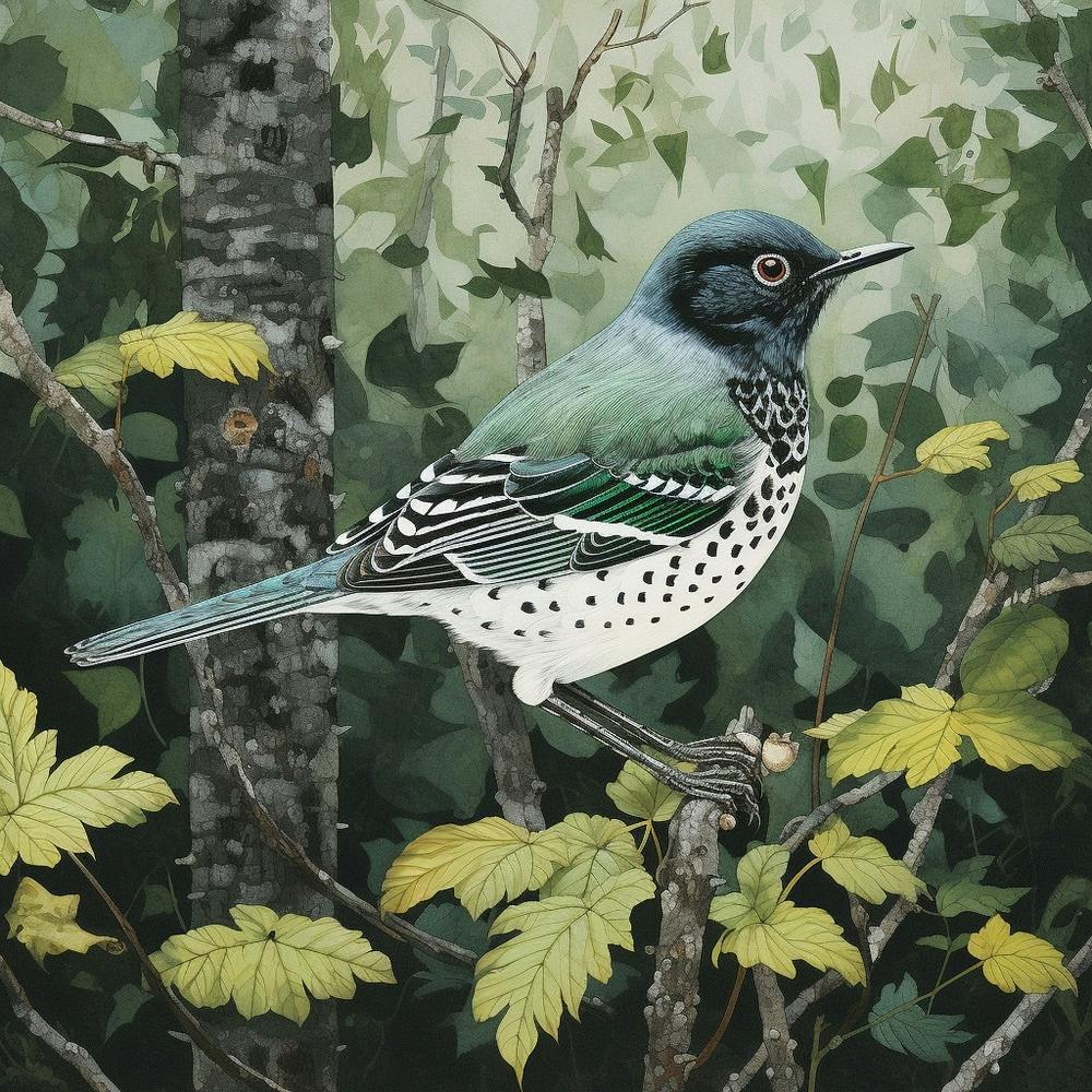 Ohara Koson Inspiré Peinture d'Oiseau Grive Solitaire 2 Carré