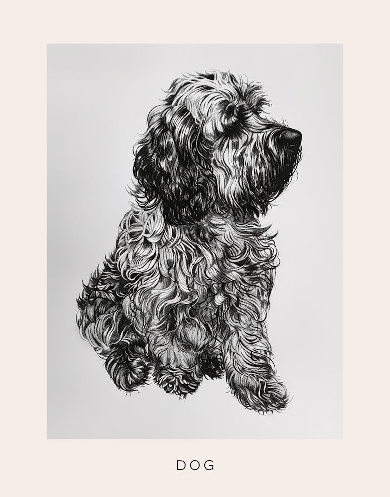 Langhaariger Hund Linien-Skizze 4 Poster