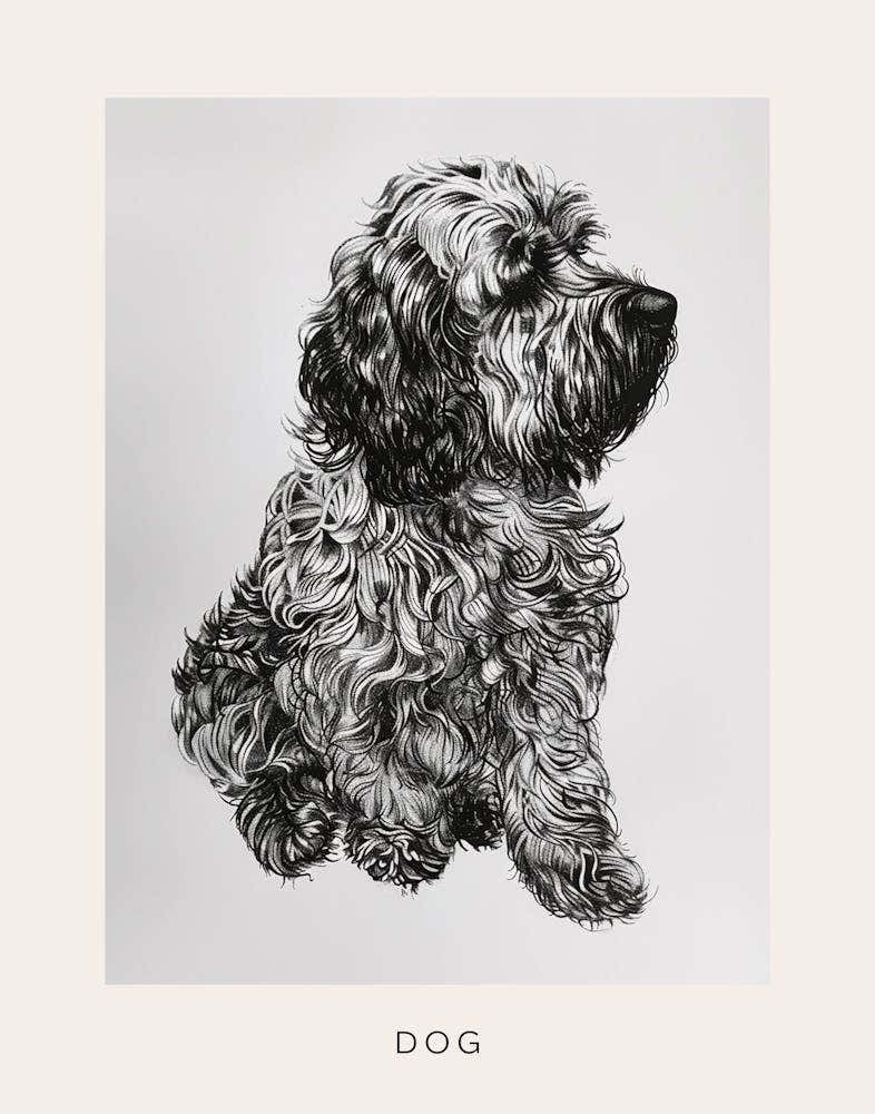 Long Hair Furry Dog Line Sketch 4 Poster