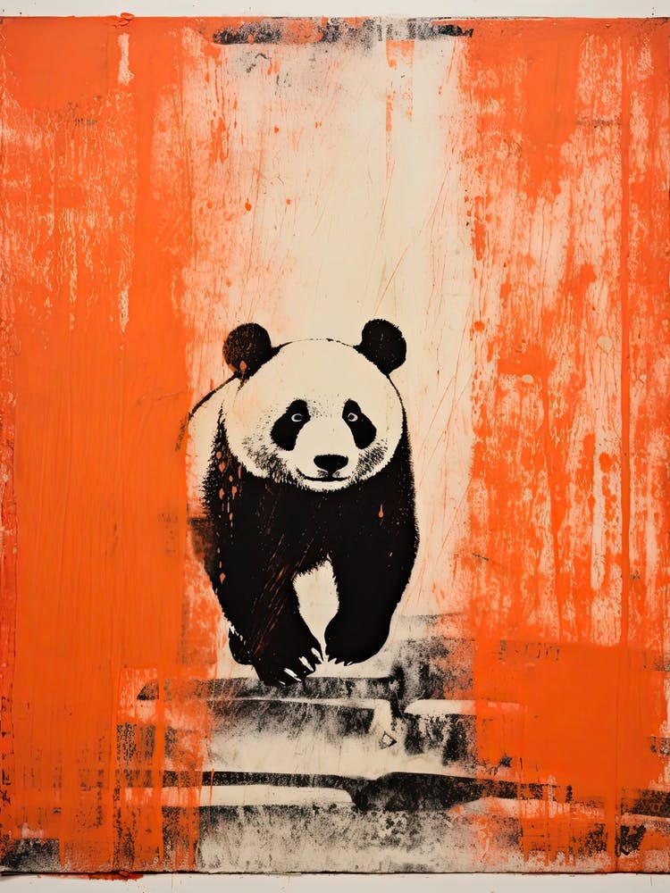 Panda, Woodblock Animal  Drawing 2