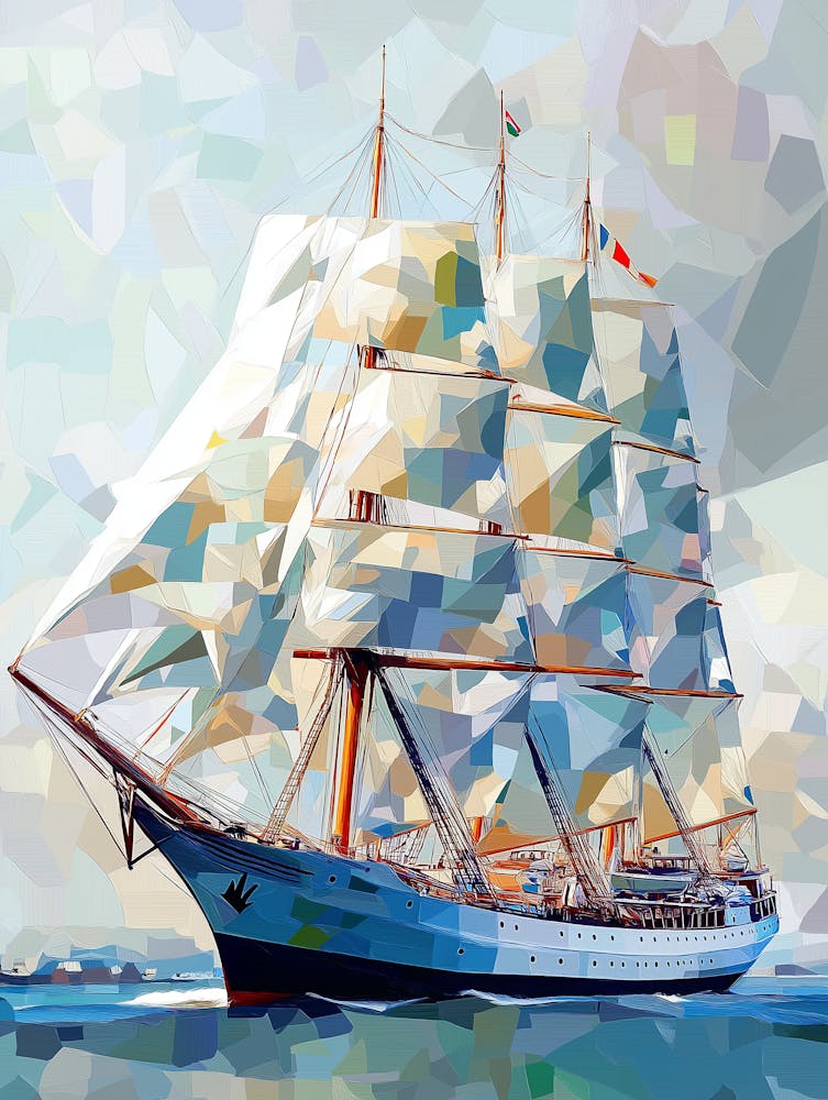 A Large Sail With Blue, White, And Green Colors