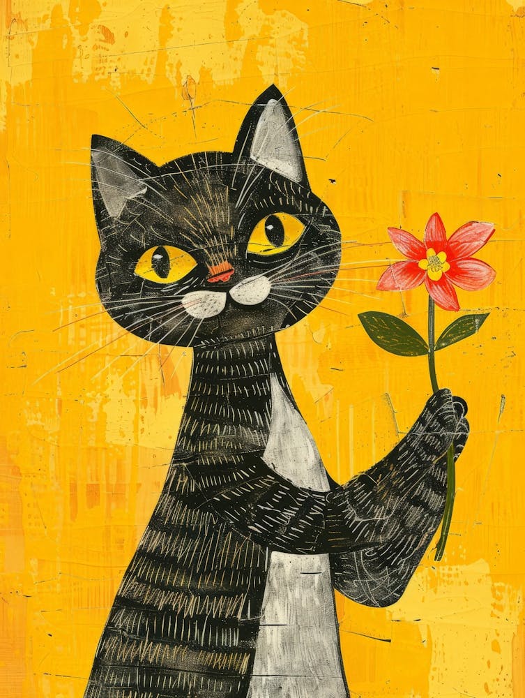 Cat Holding Flower