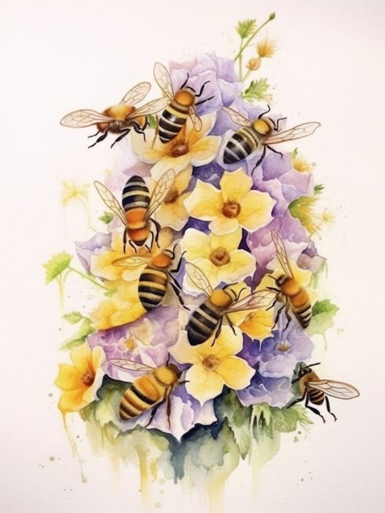 Beehive With Stock Watercolour Illustration 4