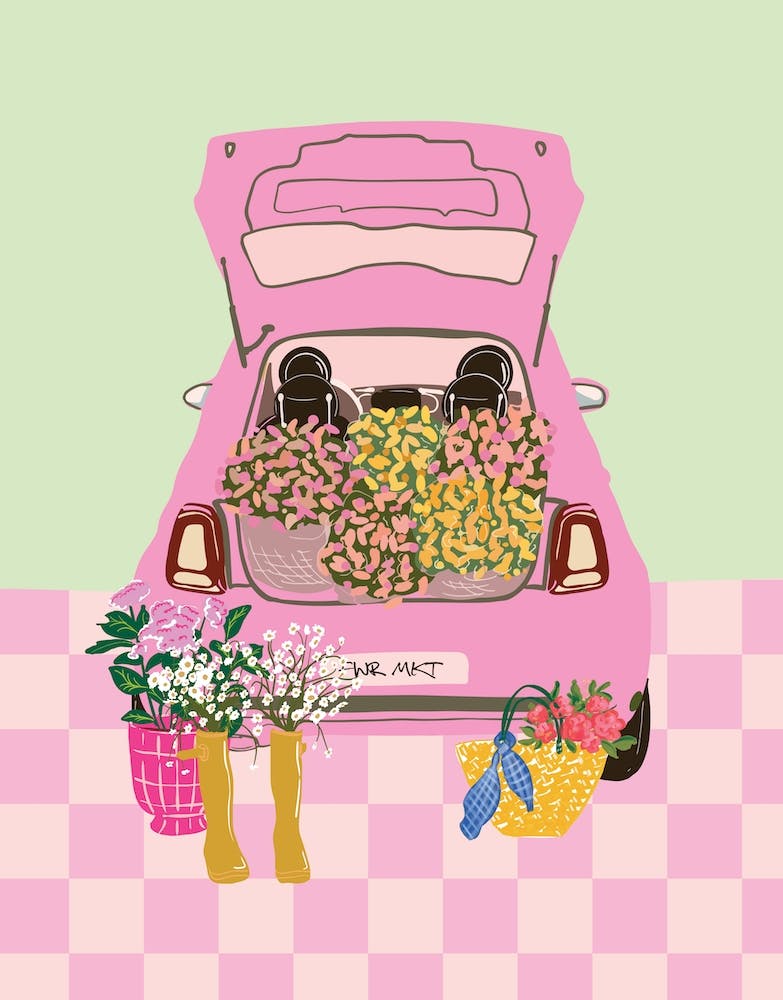 Flower Market Car Botanical Checkerboard