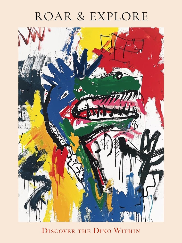 Abstract Dinosaur Paint Splash White Red Green Poster