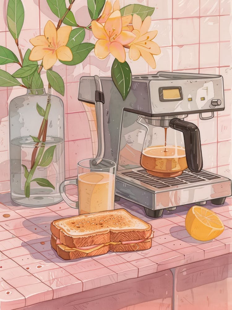 Pink Breakfast Food Coffee And Toastie 3