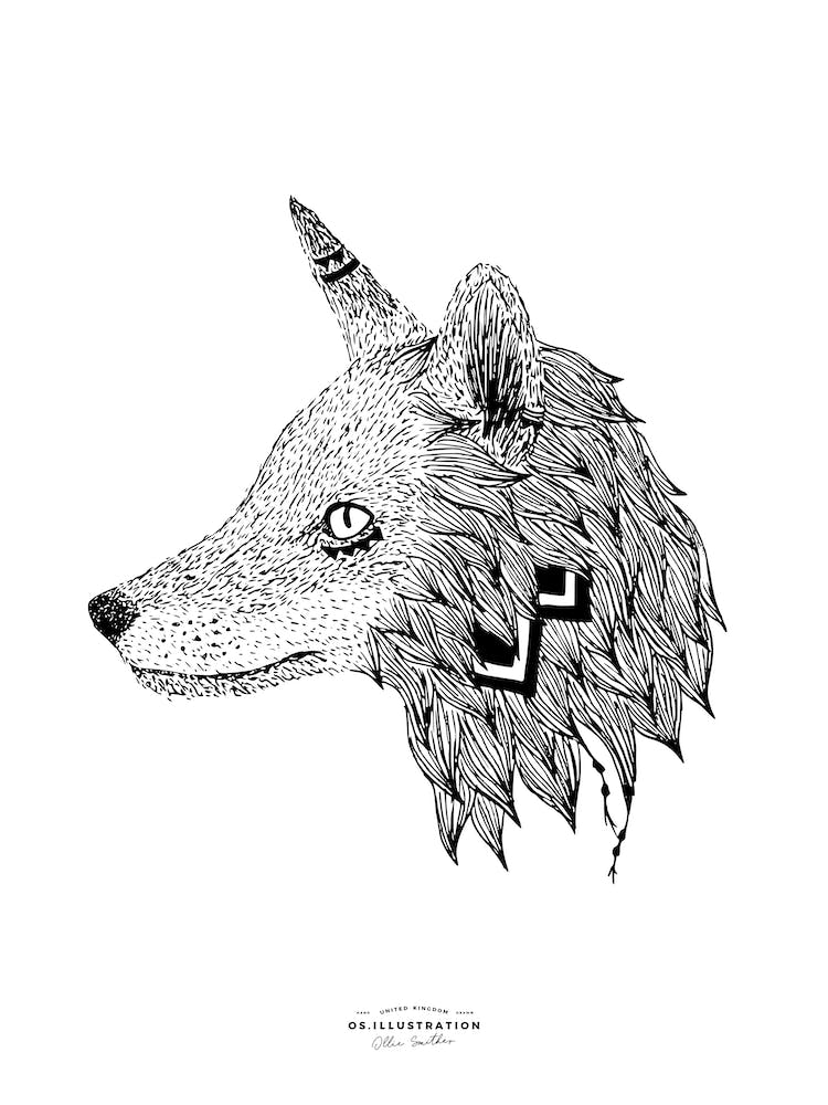 Geometric Fox Fineline Illustration