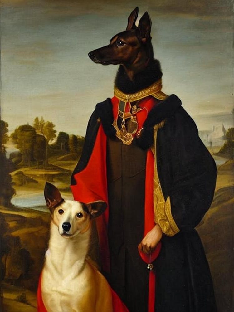Windhund 2 Renaissance-Porträt Ölgemälde