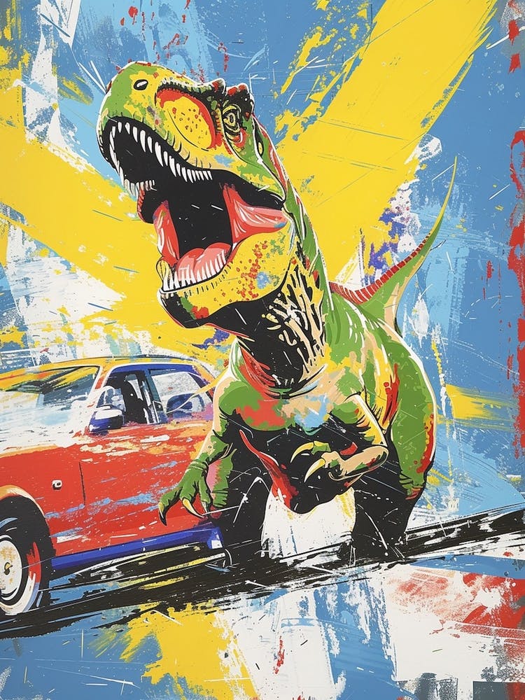 Retro Dinosaur With Classic Car Paint Splash