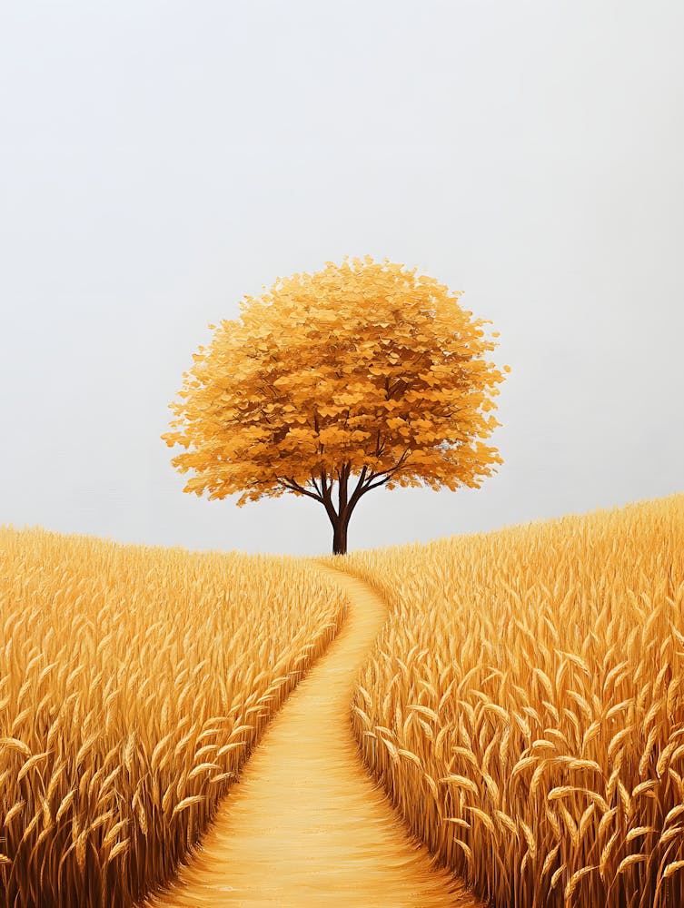 Yellow Wheat Field With Tree