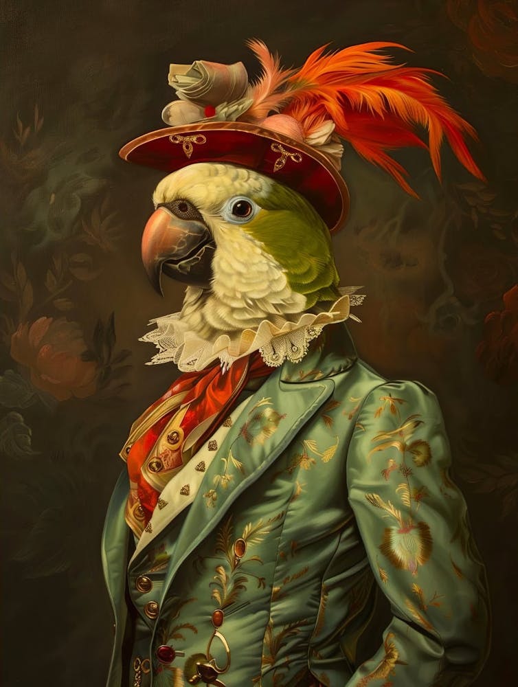Victorian Animal Portrait, Royal Parrot Vintage Print, Dark Moody Renaissance Animal Poster, Printable Altered Art, Animal Lover Gift