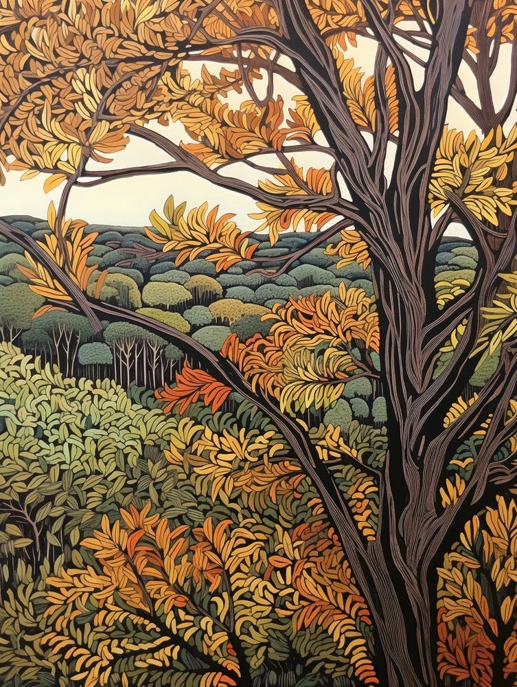 Black Locust 2 Vintage Autumn Tree Print