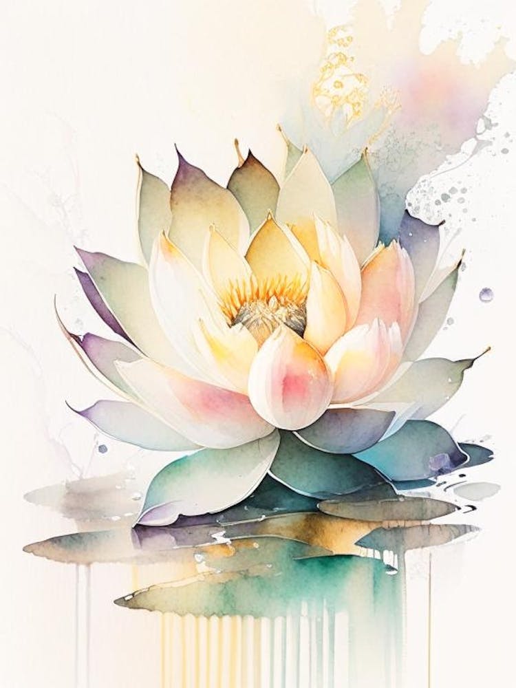 Lotus Flower, Buddhist Symbol Storybook Watercolour 2