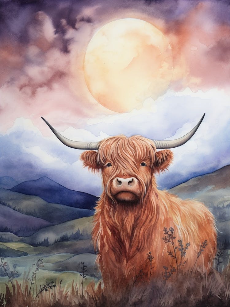 Highland Cow In The Moonlight 3