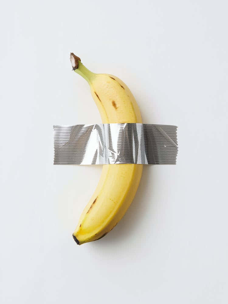 Duct Tape Banana, white background, Maurizio Cattelan 1