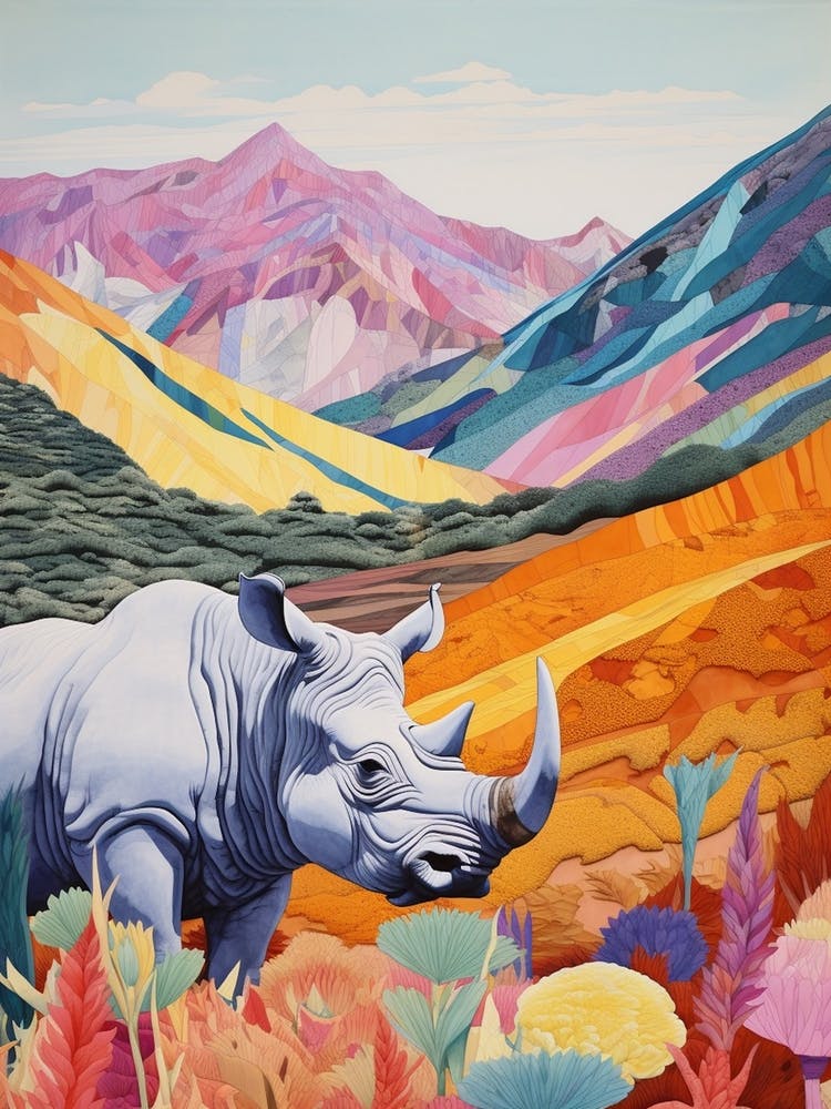 Collage Style Colourful Rhino