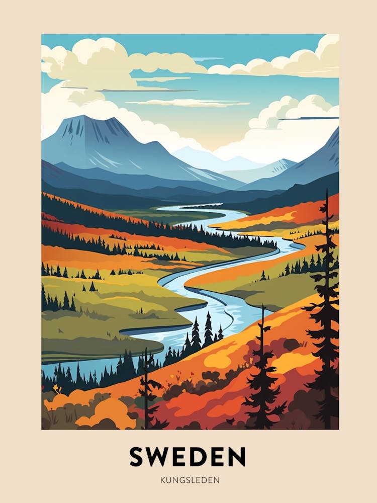 Kungsleden Sweden 1 Vintage Hiking Travel Poster