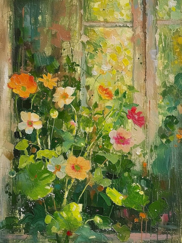 Nasturtium Flowers On A Cottage Window 4
