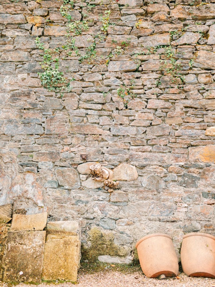 Stone Wall With Pots 