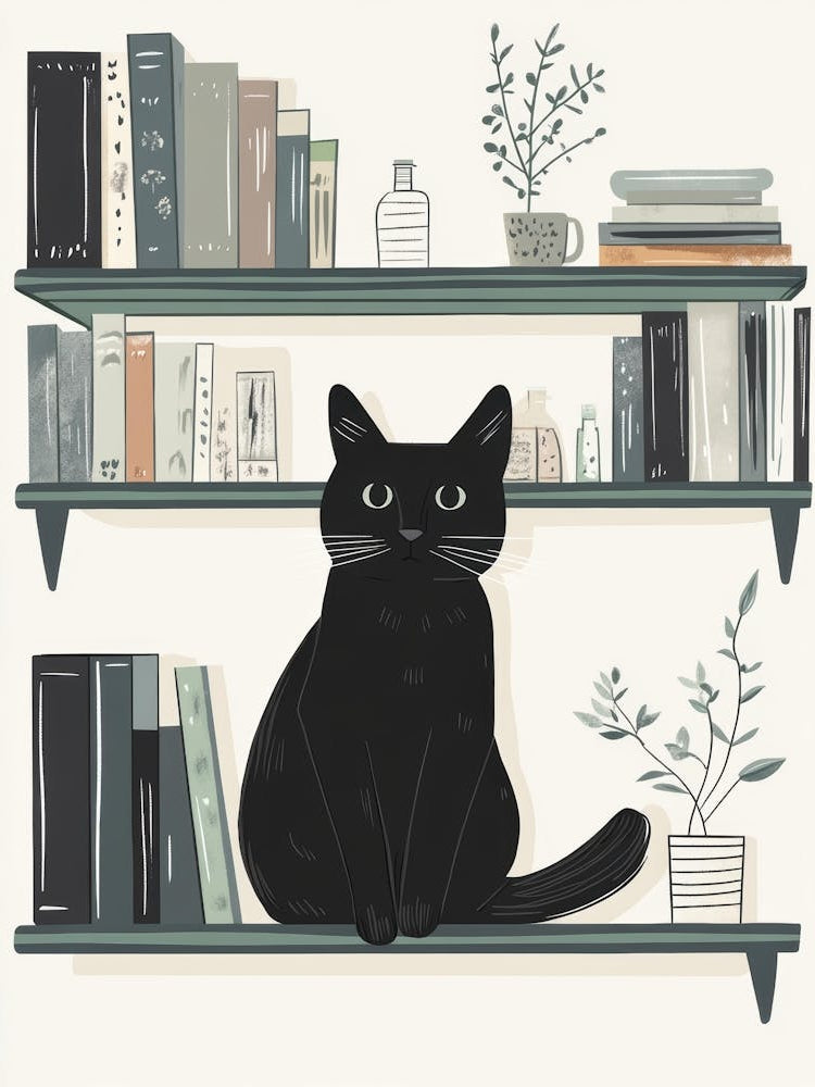 Black Cat On Shelves