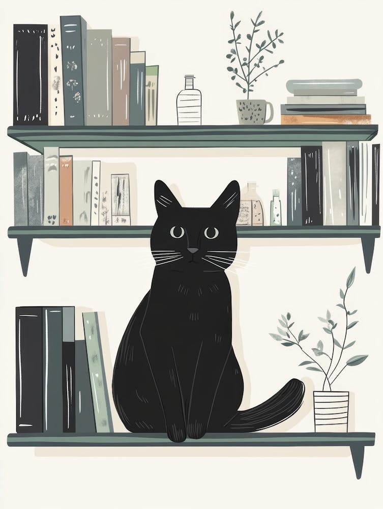 Black Cat On Shelves