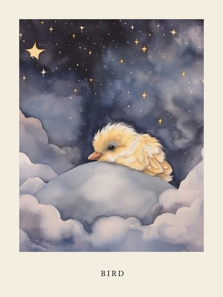Baby Bird 3 Sleeping In The Clouds Nursery Poster