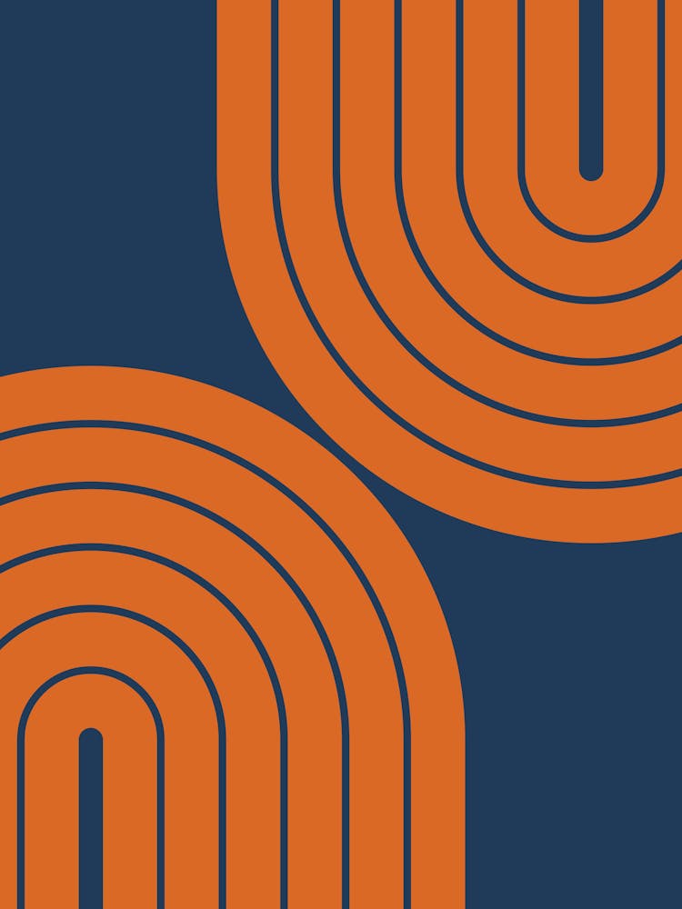 Midcentury Modern Geometric Rainbow Xxib In Navy Blue And Orange 01