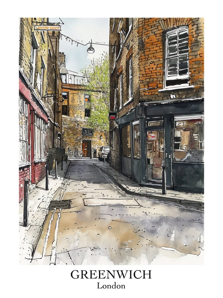 Greenwich London Borough   Street Watercolour 2 Poster