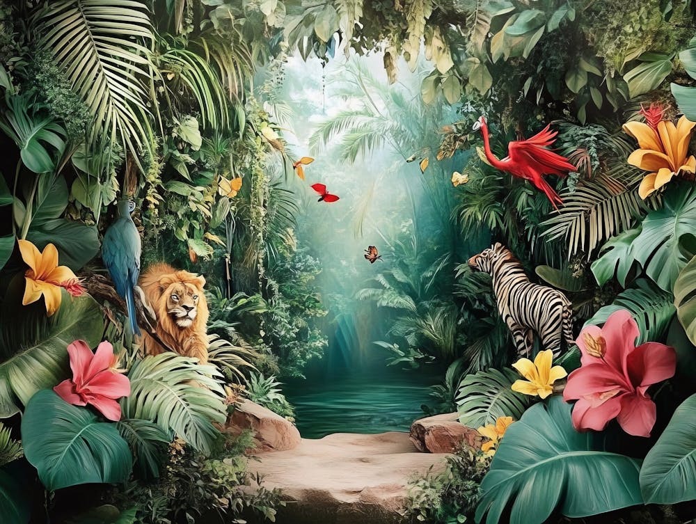 3d Jungle Scene with Exotic Animals