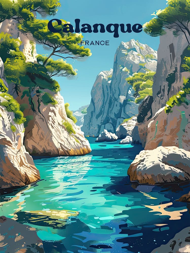 Calanque Frankreich Schöne Digitale Reiseillustration