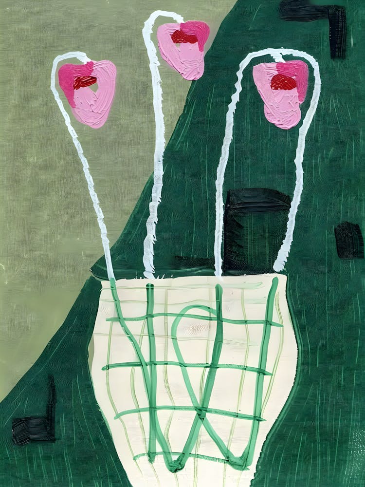 Three Pink Flowers In A Vase