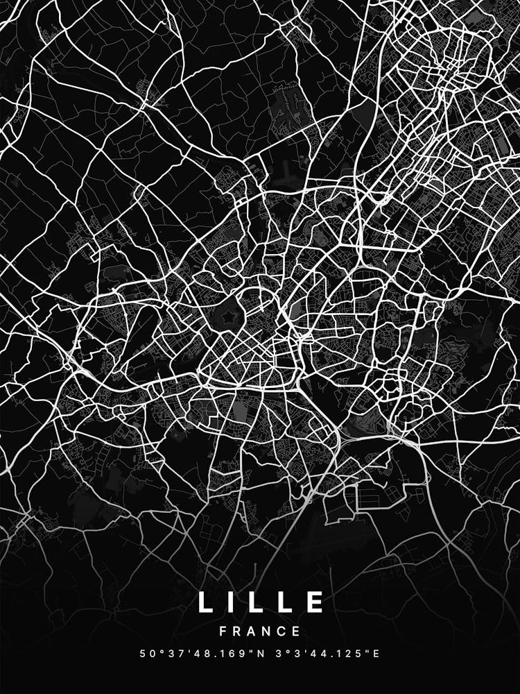 Lille France Black Map