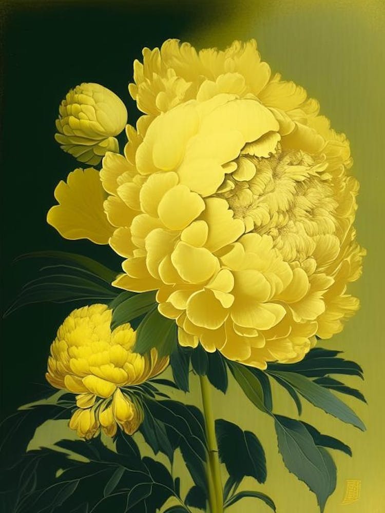 Monsieur Jules Elie Peonies Yellow Vintage Sketch