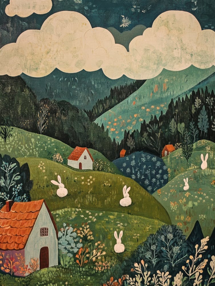Rabbits In The Meadow