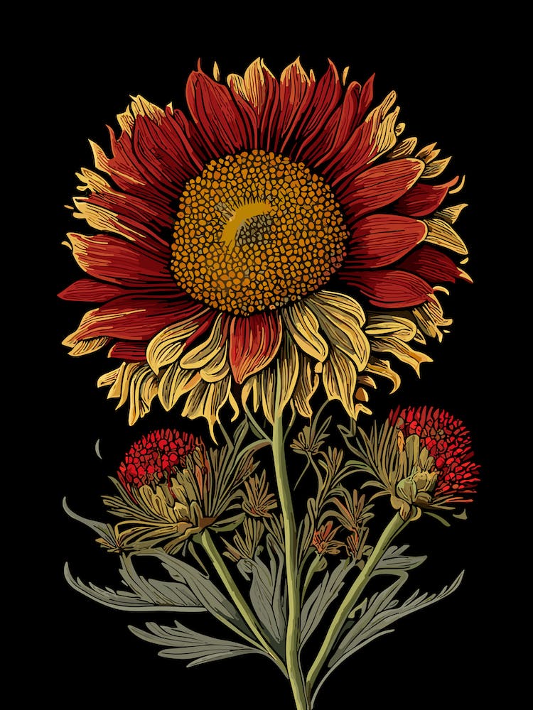 Blanket Flower Wildflower Vintage Botanical 1