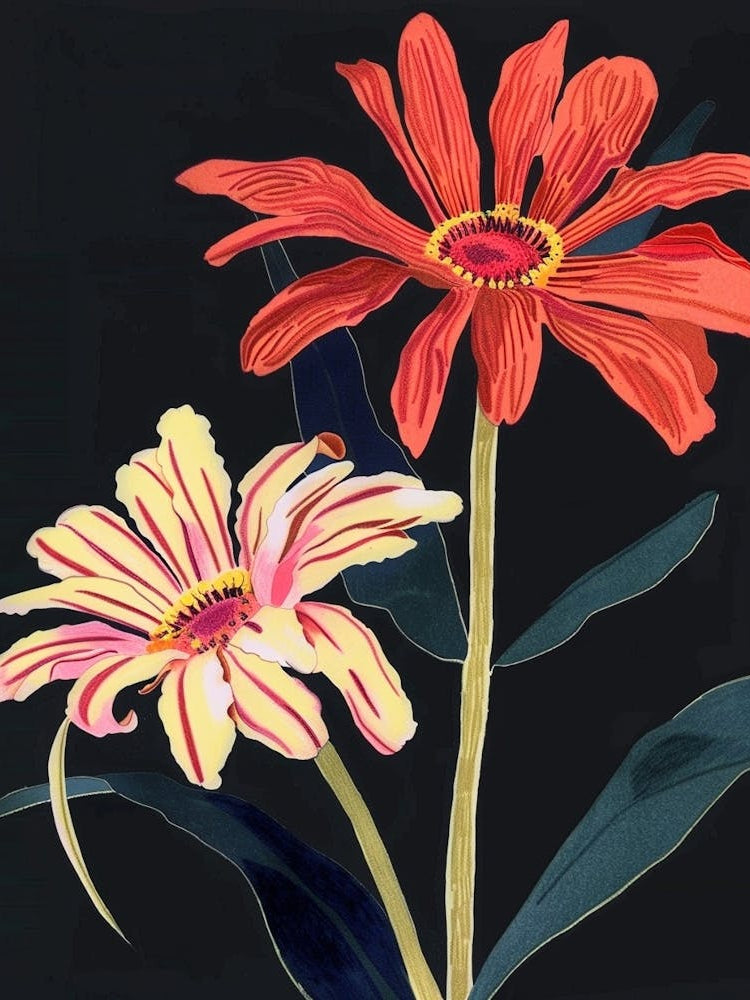 Neon Flowers On Black Gerbera Daisy 4