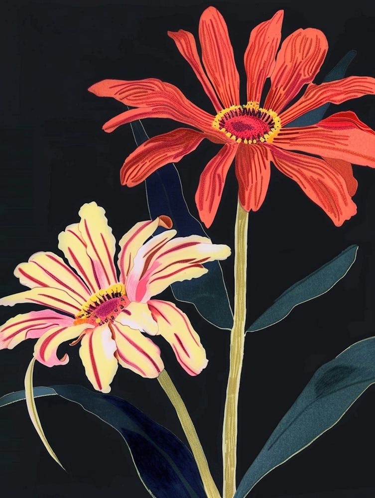Neon Flowers On Black Gerbera Daisy 4