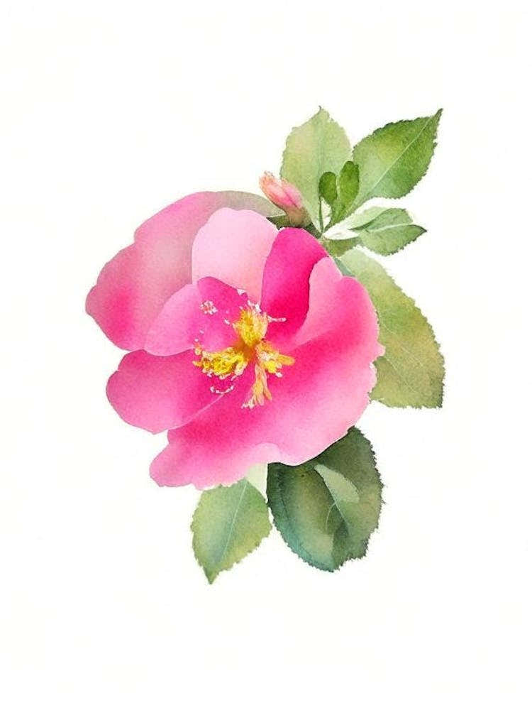 California Wild Rose Wildflower Watercolour