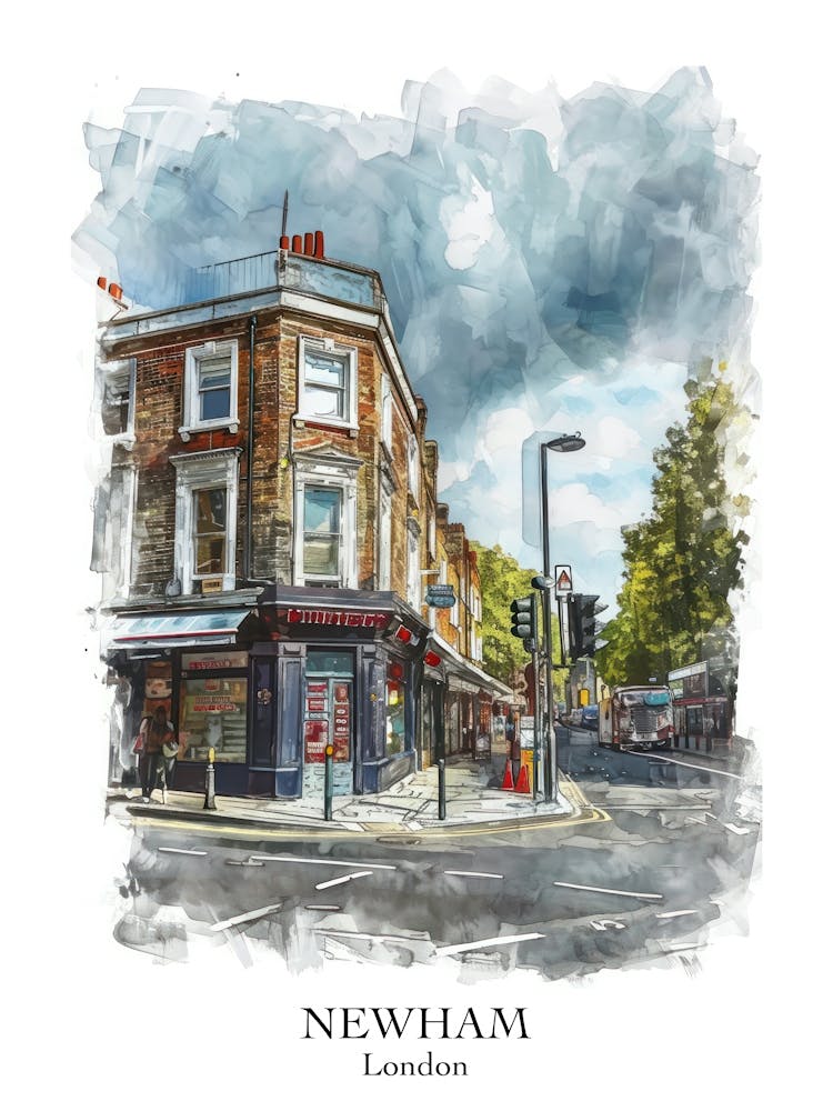 Newham London Borough   Street Watercolour 4 Poster