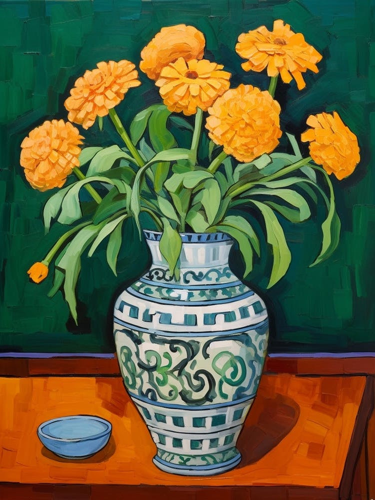 Flowers In A Vase Still Life Painting Marigold 3