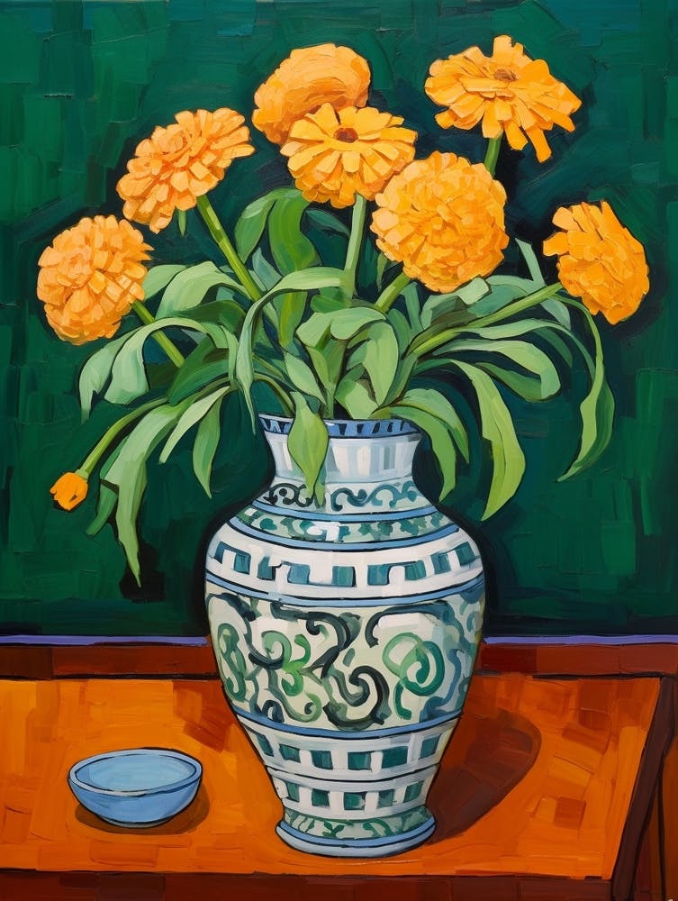 Flowers In A Vase Still Life Painting Marigold 3