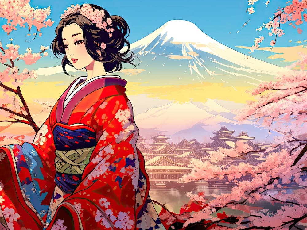 Ukiyo E Mount Fuji Japan Geisha Colour 8