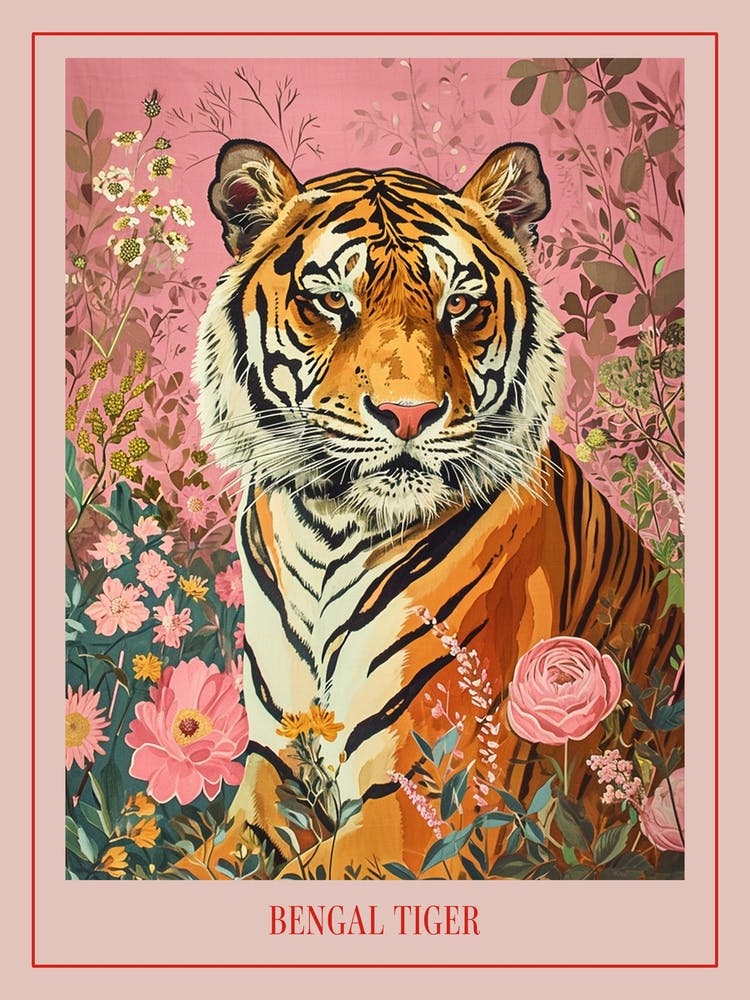 Floral Animal Painting Bengal Tiger 3 Poster