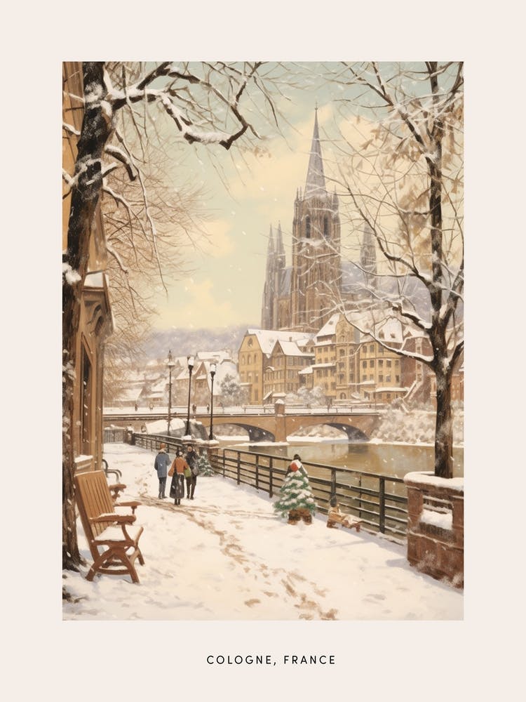 Vintage Winterposter Köln Frankreich 1