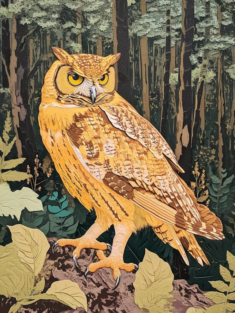 Burmese Fish Owl Relief Illustration 2