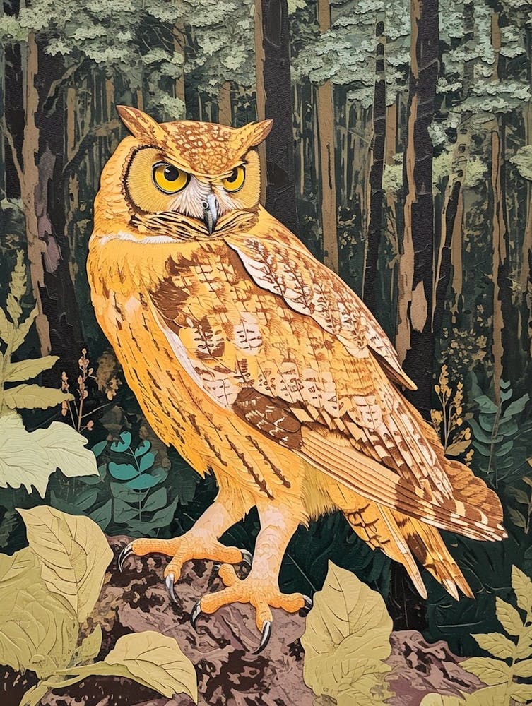 Burmese Fish Owl Relief Illustration 2