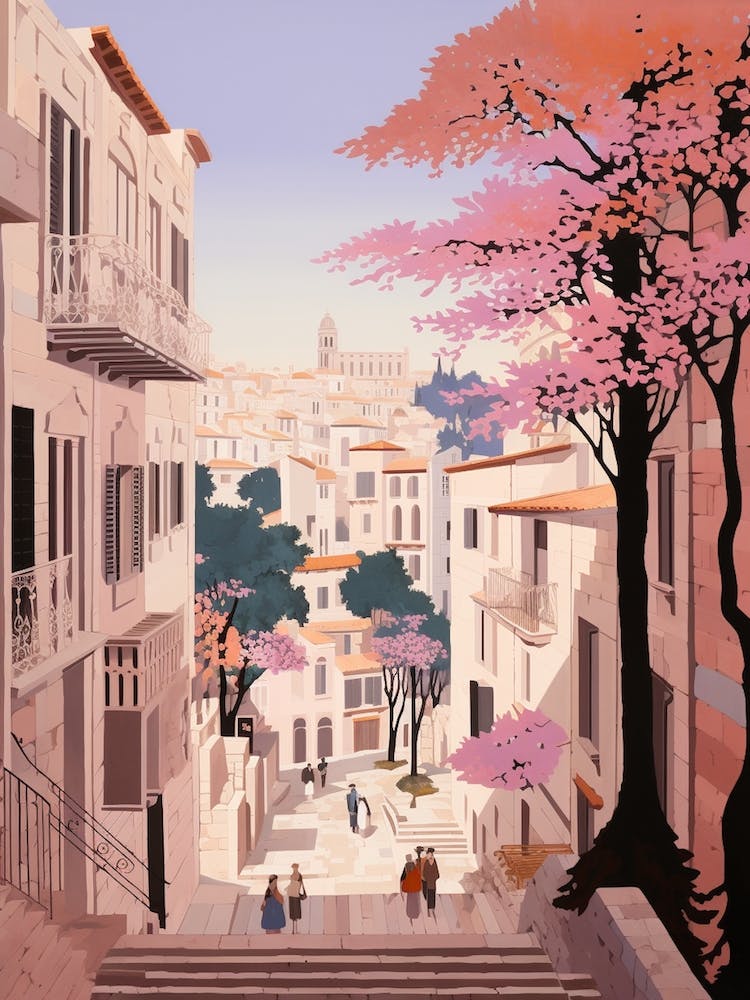 Pula Croatia 3 Vintage Pink Travel Illustration