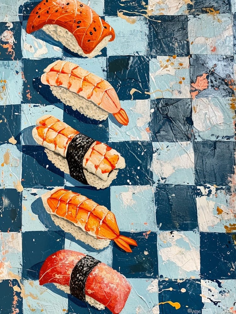 Nigiri Sushi Blue Checkerboard 2