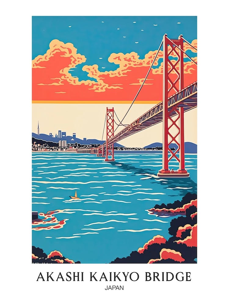 Akashi Kaikyo Bridge Japan Colourful 1 Travel Poster