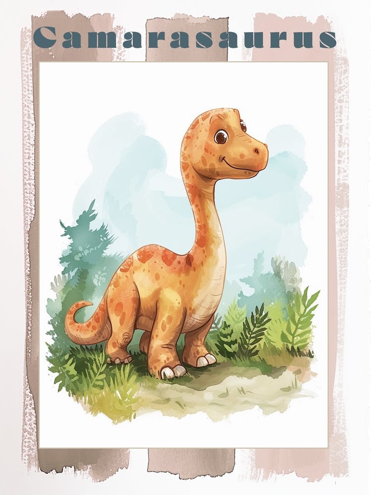 Cute Watercolour Of A Camarasaurus Dinosaur 2 Poster